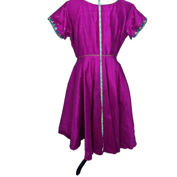 Indian Dress Magenta Full Pullover Silk Dupuoni Beaded Mirrors See Description - Picture 12 of 16